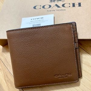💯OUTSTOCK/NEW🆕Coach Men Bifold Wallet🆕saddle